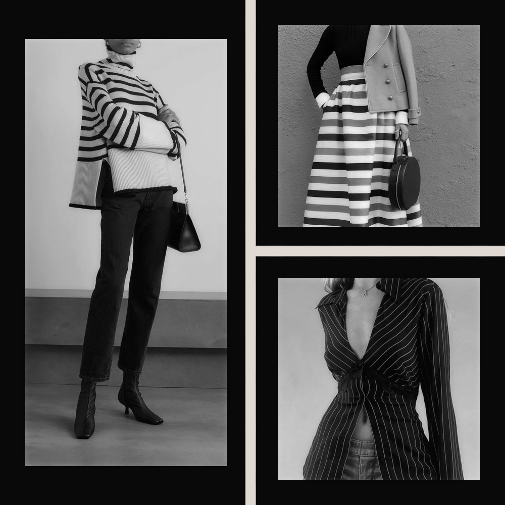 Image collage of stripey outfit examples